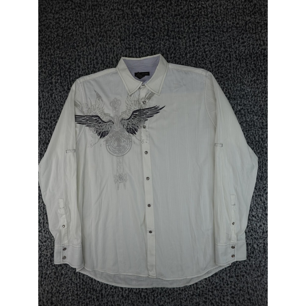 INC‎ Button Down Shirt Mens XL White Embroidered Wing Cross Graphic